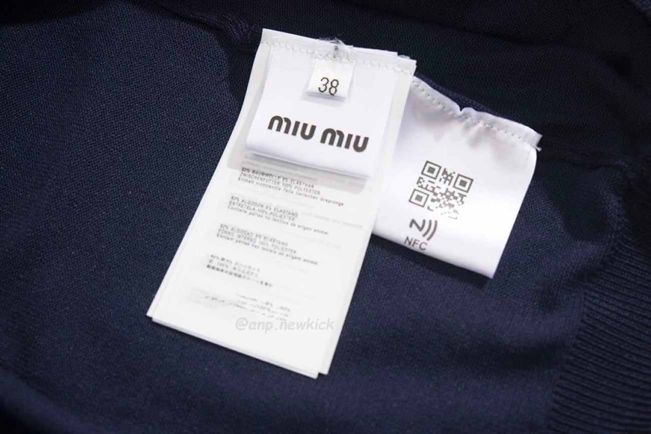 Miu Miu Logo Embroidery Polo Top In Navy (2) - www.newkick.vip